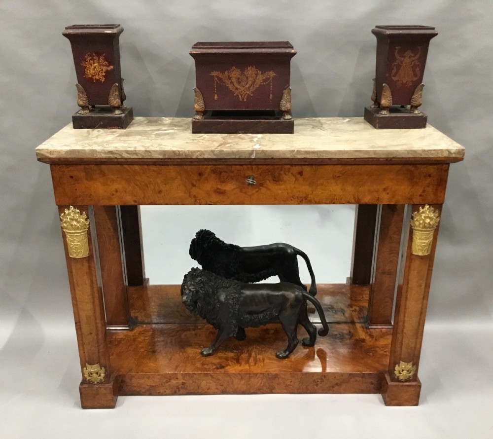 C19th Empire burr elm console table; in the neoclassical manner View XVIII