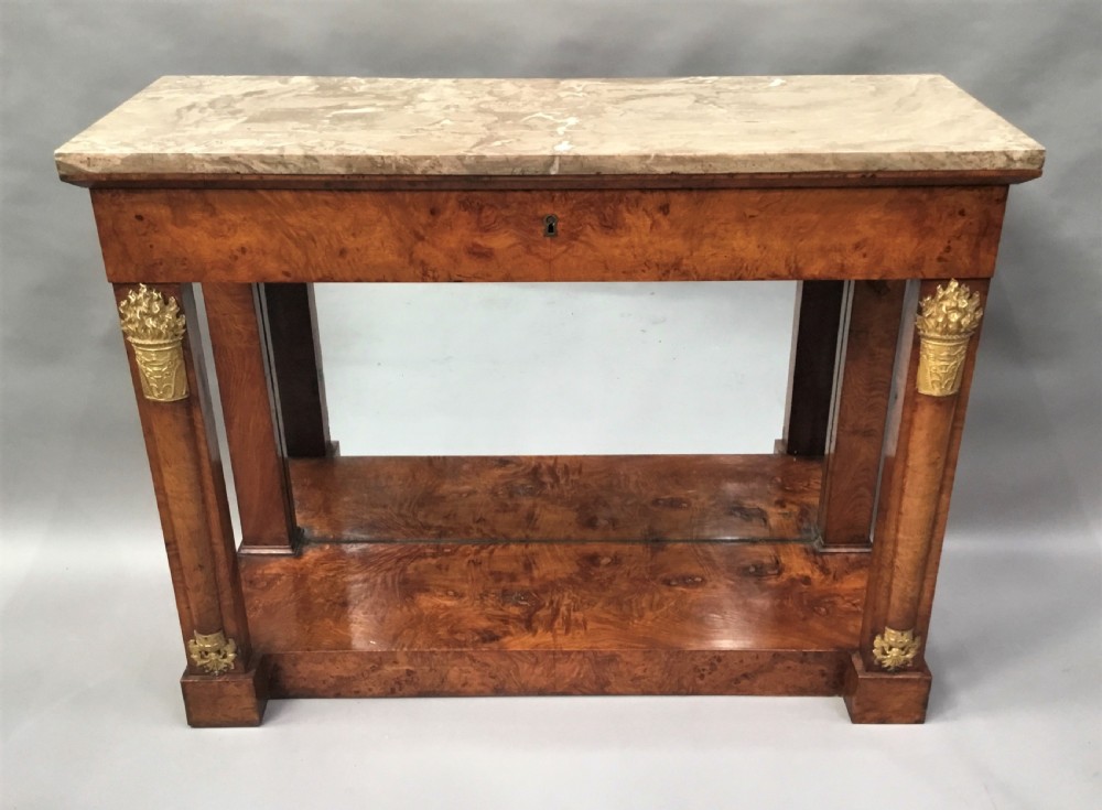 C19th Empire burr elm console table; in the neoclassical manner View XIX