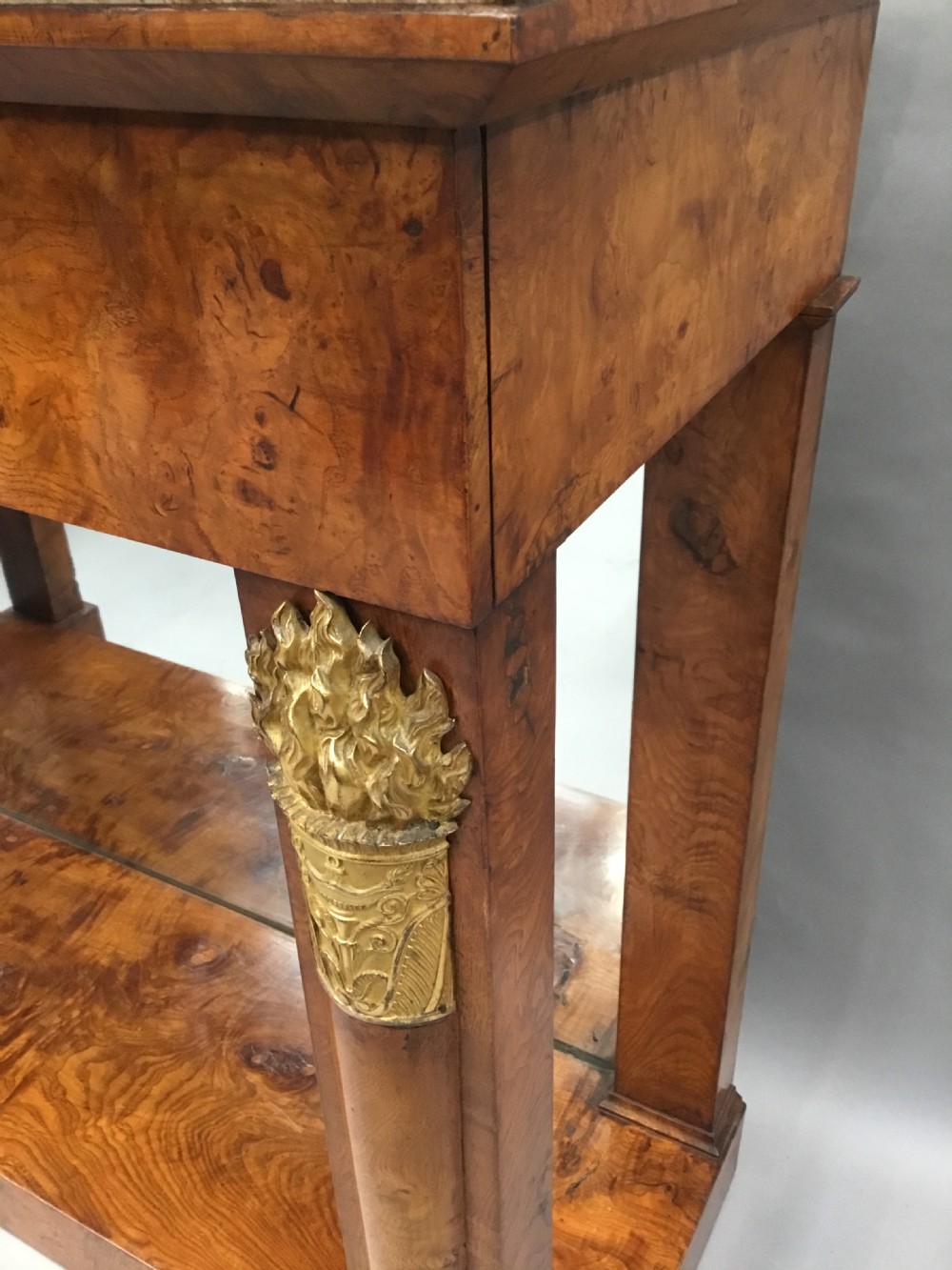 C19th Empire burr elm console table; in the neoclassical manner View XX