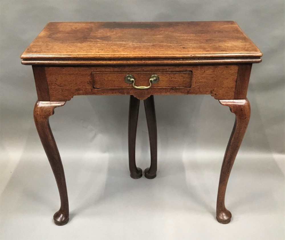 George II walnut foldover top tea table View II