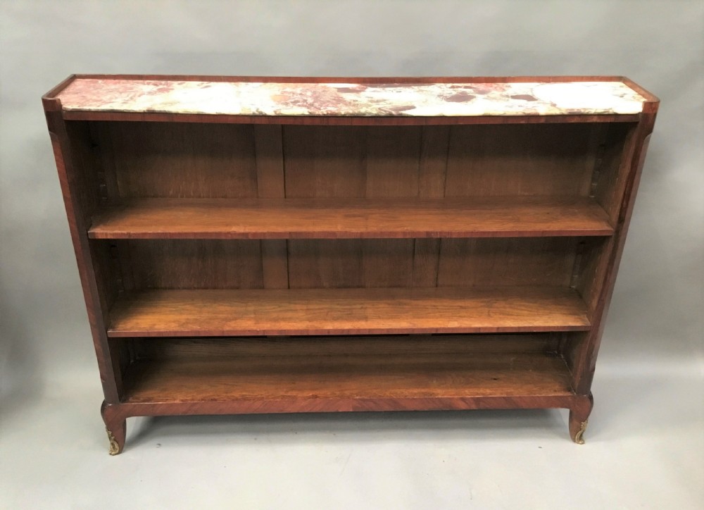 C19th Louis XV style kingwood and tulip wood open bookcase View VII