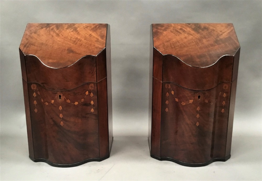 George III Sheraton pair of inlaid mahogany cutlery knife boxes View IV