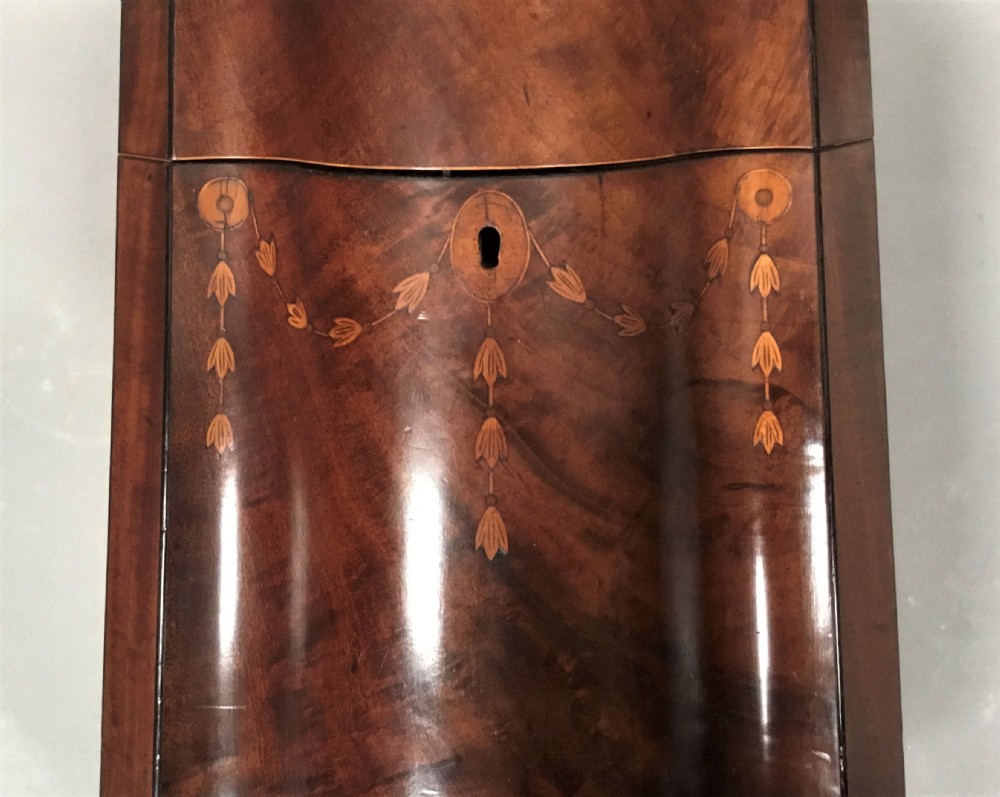George III Sheraton pair of inlaid mahogany cutlery knife boxes View VI