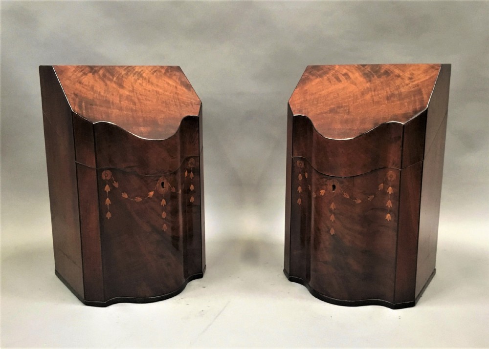 George III Sheraton pair of inlaid mahogany cutlery knife boxes View IX