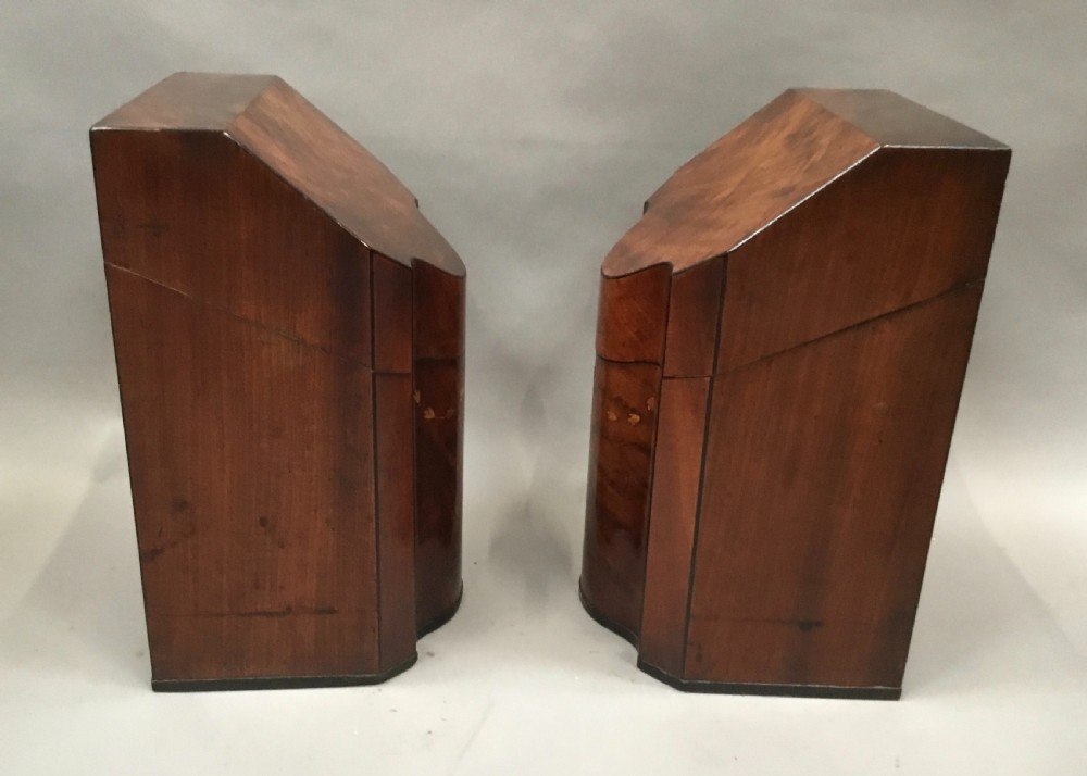 George III Sheraton pair of inlaid mahogany cutlery knife boxes View XX