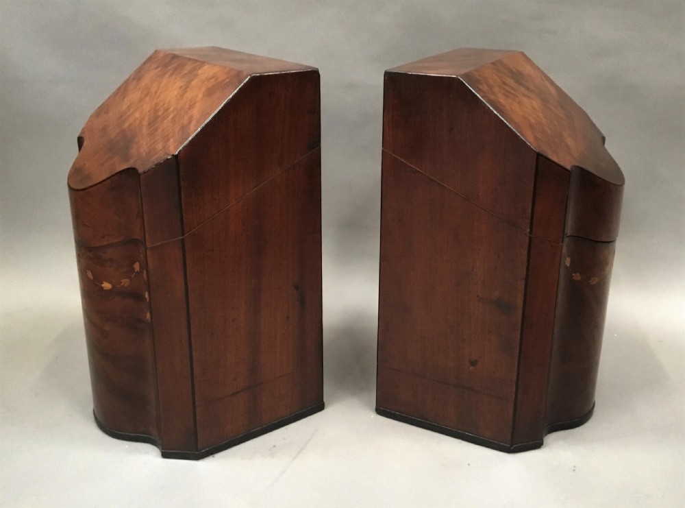 George III Sheraton pair of inlaid mahogany cutlery knife boxes View XXI
