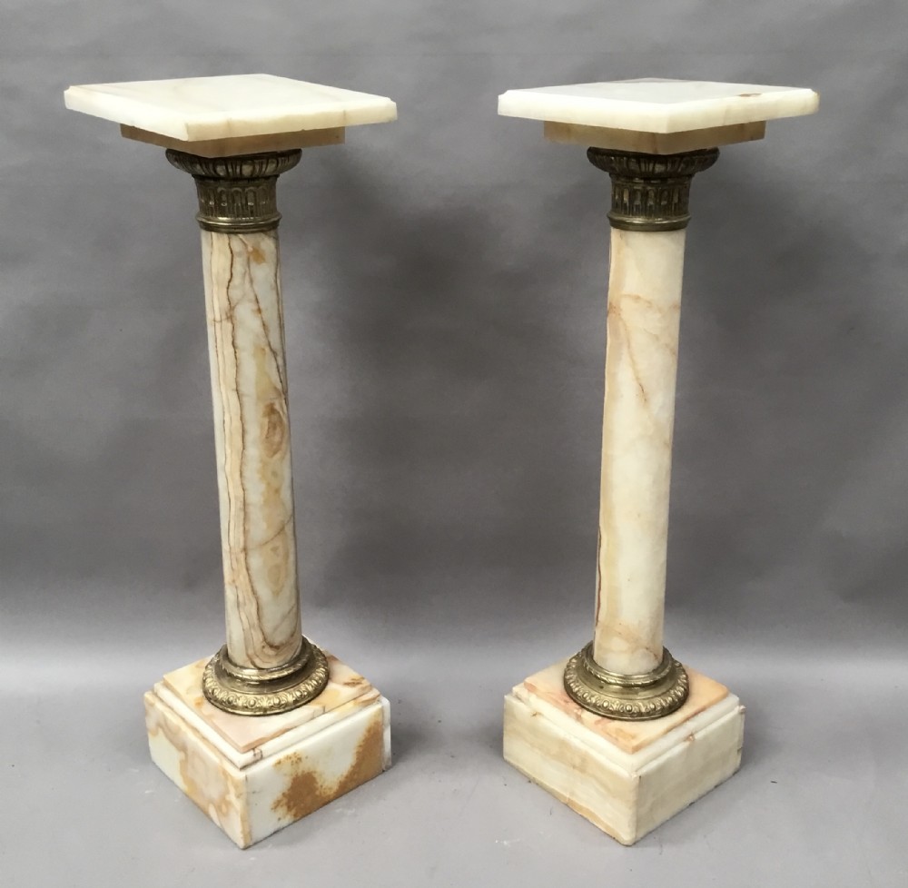 C19th pair of marble and gilt bronze pedestal columns