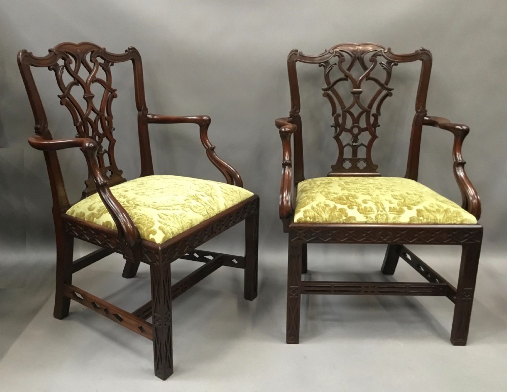 C19th pair of carved mahogany open armchairs in the Chippendale manner View XIX
