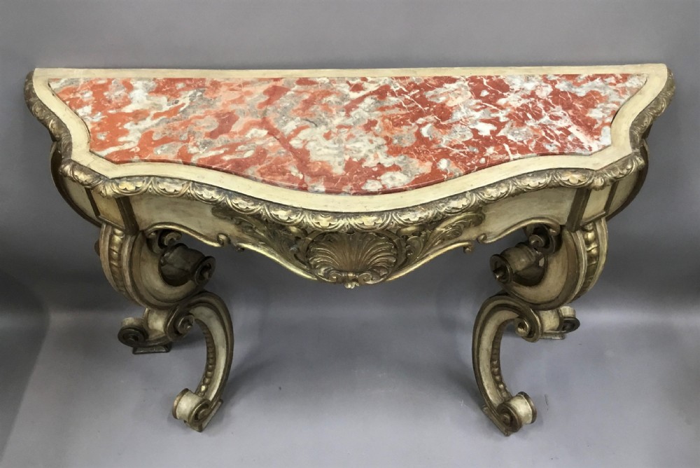 C19th Rococo cream and gilt decorated console table View V