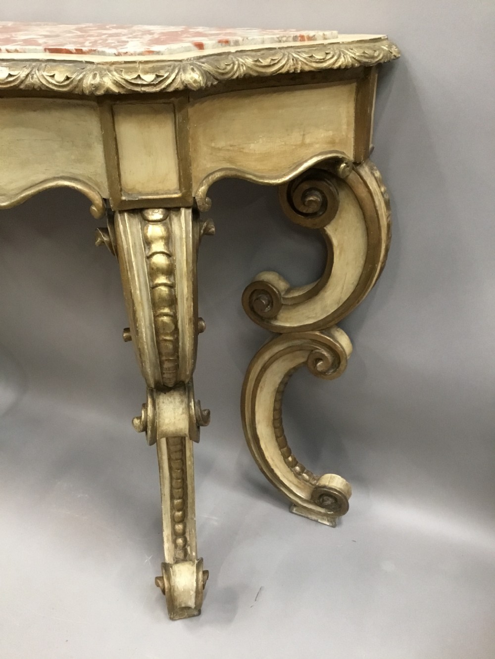 C19th Rococo cream and gilt decorated console table View VII