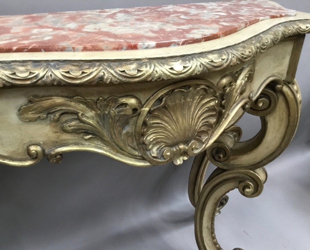C19th Rococo cream and gilt decorated console table View XII