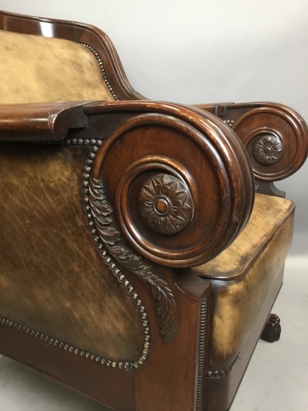 Exceptional C19th mahogany leather library armchair View III