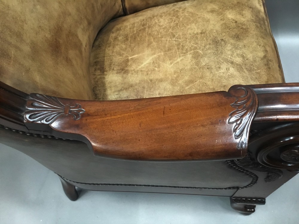 Exceptional C19th mahogany leather library armchair View XV