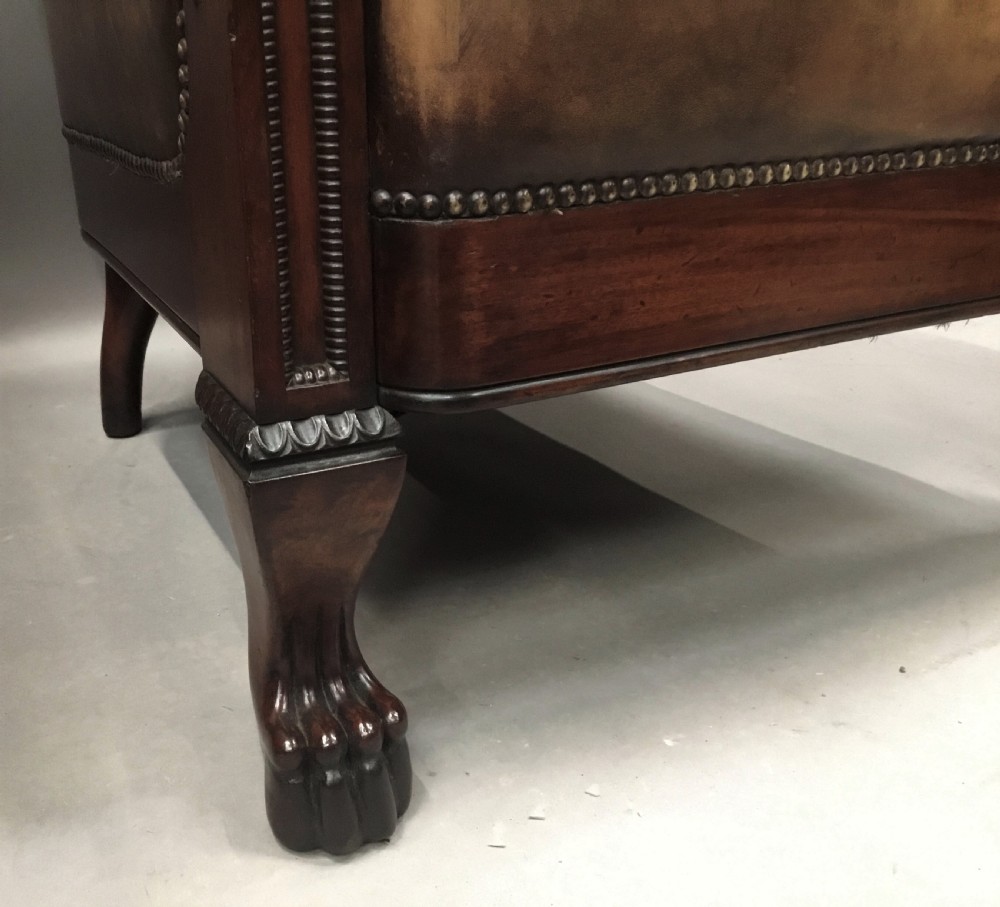 Exceptional C19th mahogany leather library armchair View XX