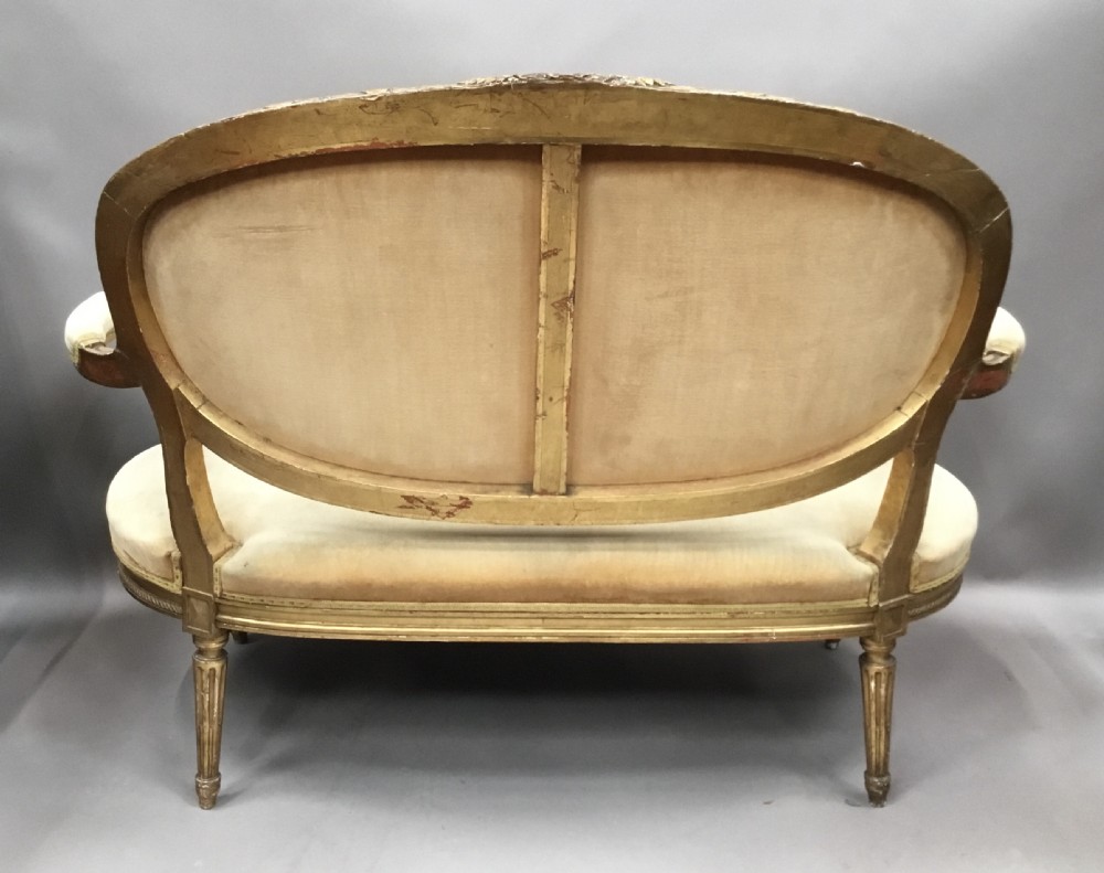 C19th carved giltwood Louis XVI style settee View XIV