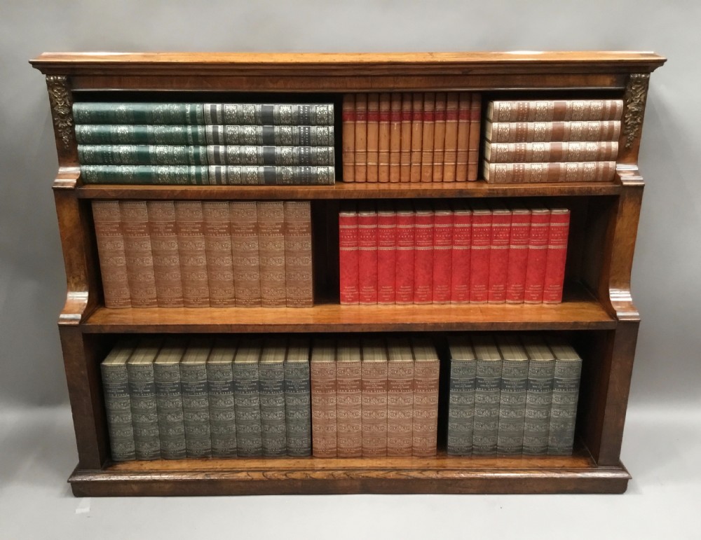 Mid C19th walnut waterfall open bookcase of neat proportions View X