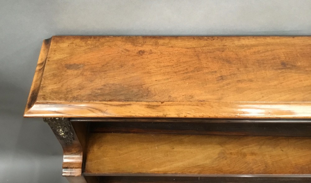 Mid C19th walnut waterfall open bookcase of neat proportions View XIII