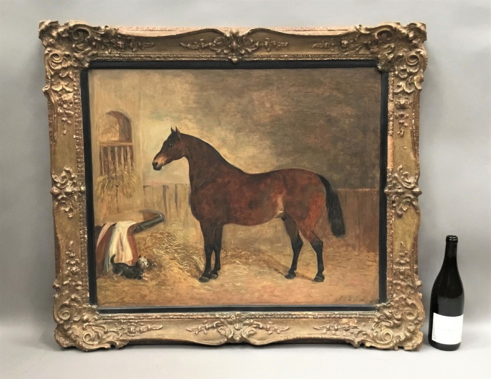 Large C19th oil painting of a horse and terrier by John McLeod View II