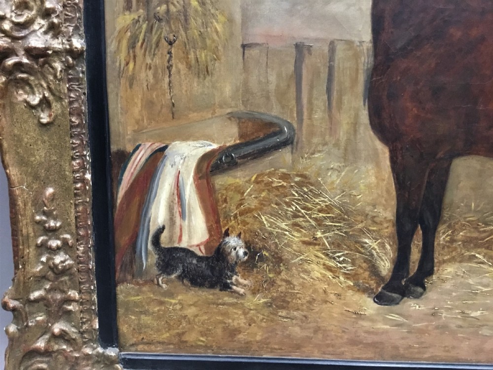 Large C19th oil painting of a horse and terrier by John McLeod View III