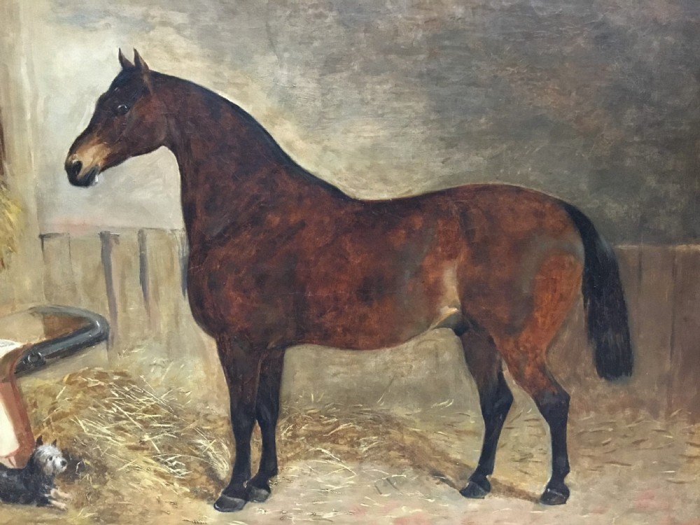 Large C19th oil painting of a horse and terrier by John McLeod View V