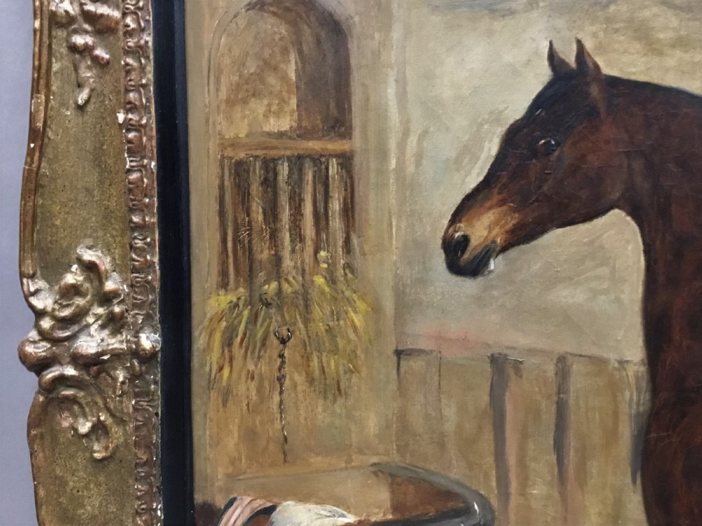 Large C19th oil painting of a horse and terrier by John McLeod View VI