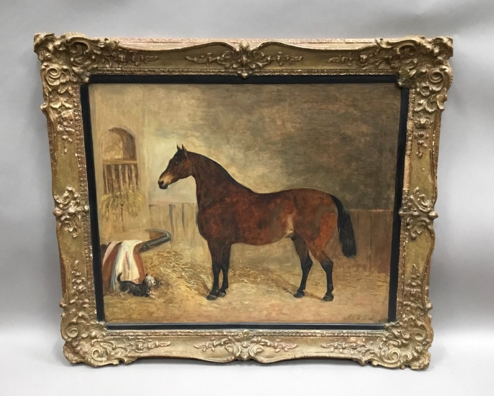 Large C19th oil painting of a horse and terrier by John McLeod View XIV
