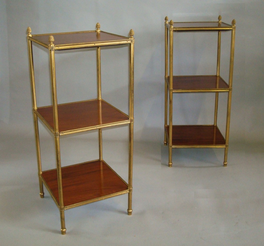 19th century pair of mahogany and gilt brass étagères