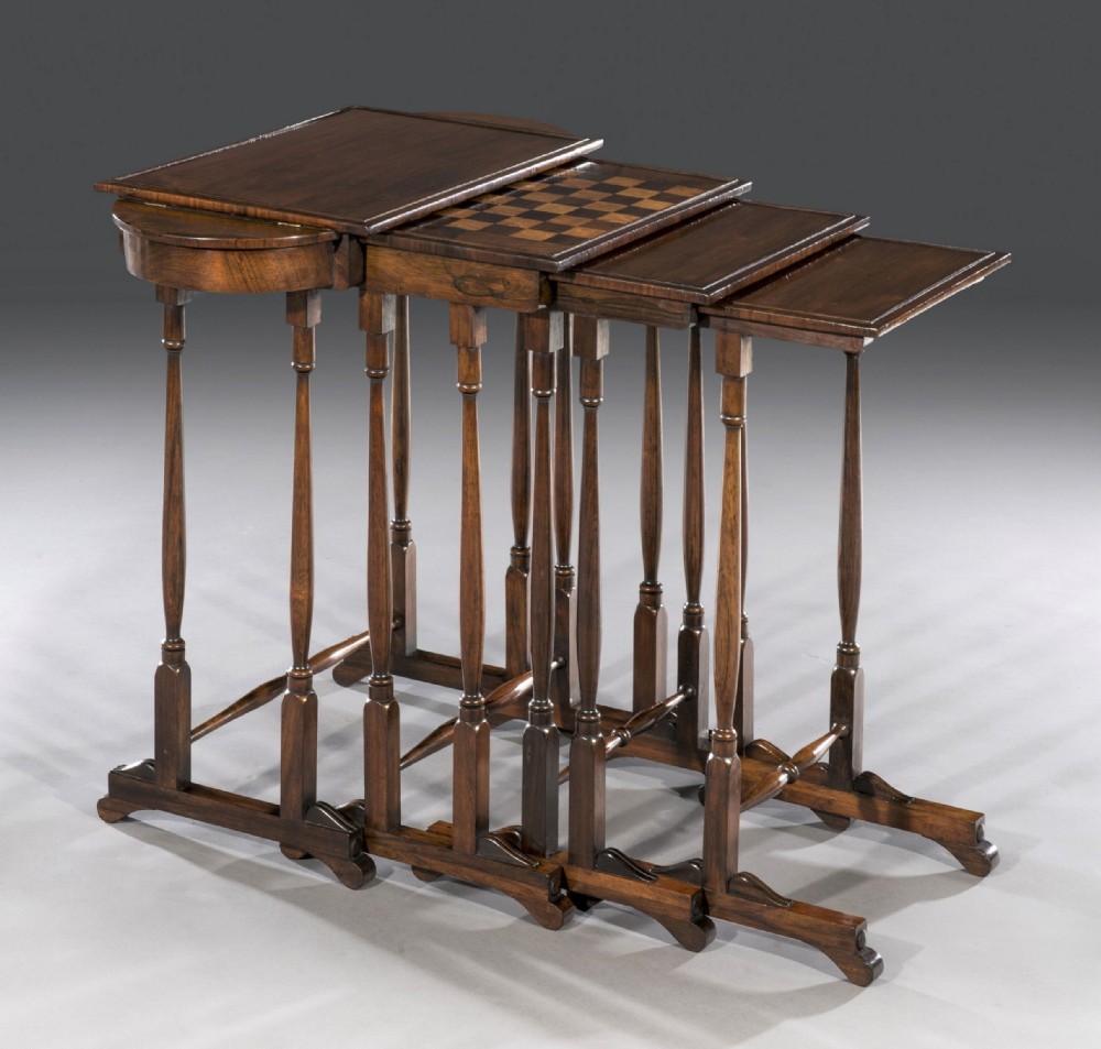 Regency rosewood quartetto nest of tables, incorporating a chess board; attributed to Gillows