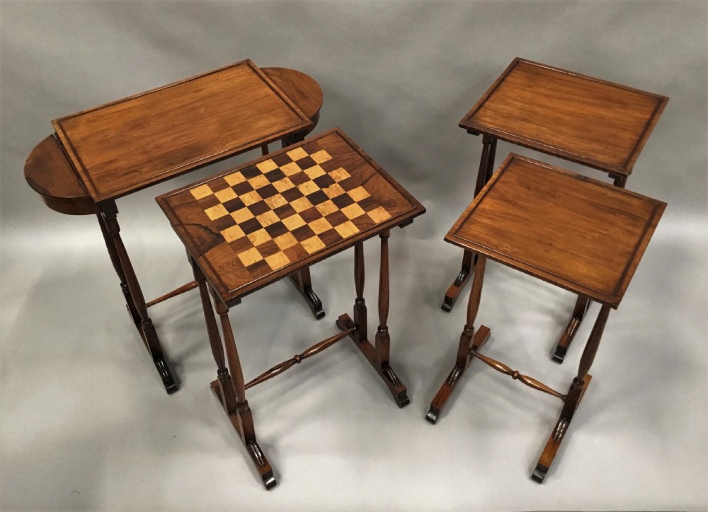 Regency rosewood quartetto nest of tables, incorporating a chess board; attributed to Gillows View IV