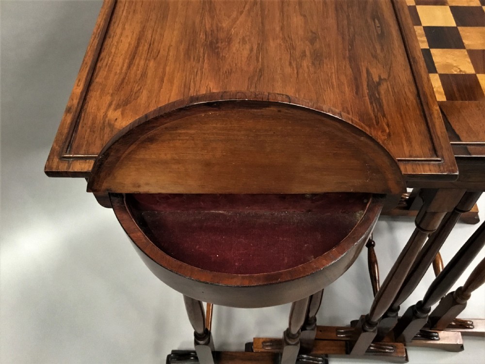 Regency rosewood quartetto nest of tables, incorporating a chess board; attributed to Gillows View VI