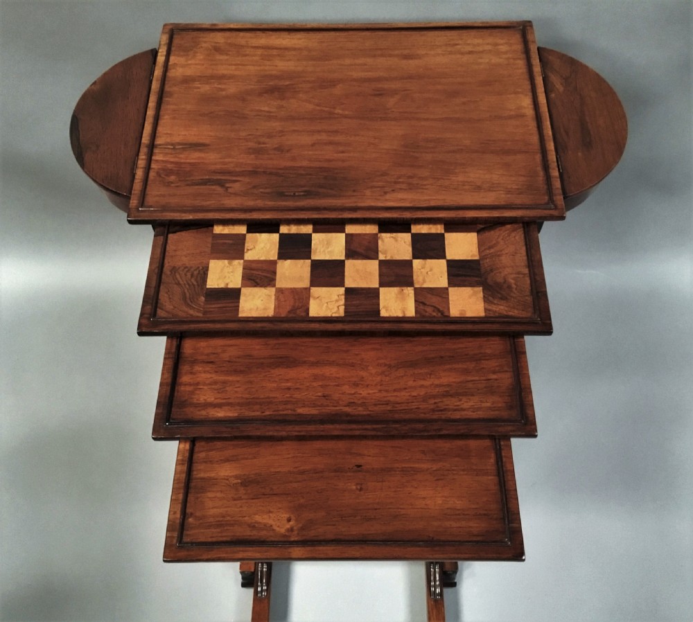 Regency rosewood quartetto nest of tables, incorporating a chess board; attributed to Gillows View XV