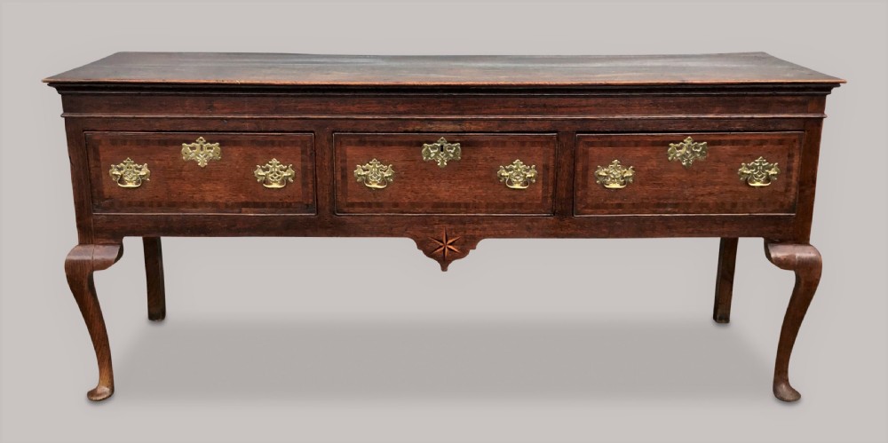 Georgian oak cabriole leg dresser base; very original condition