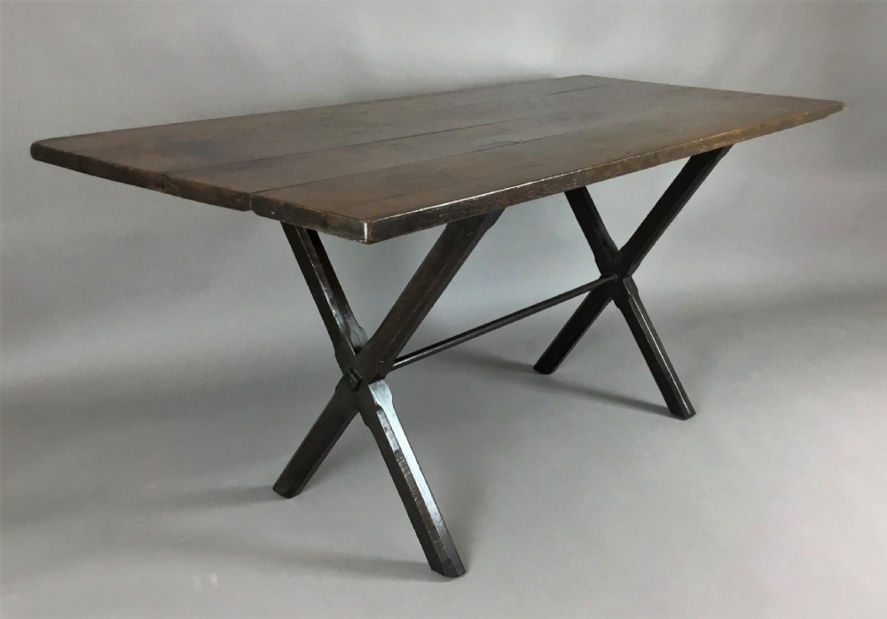 Georgian large oak tavern table / trestle table; rare being oak with an excellent colour