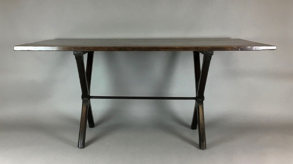 Georgian large oak tavern table / trestle table; rare being oak with an excellent colour View V