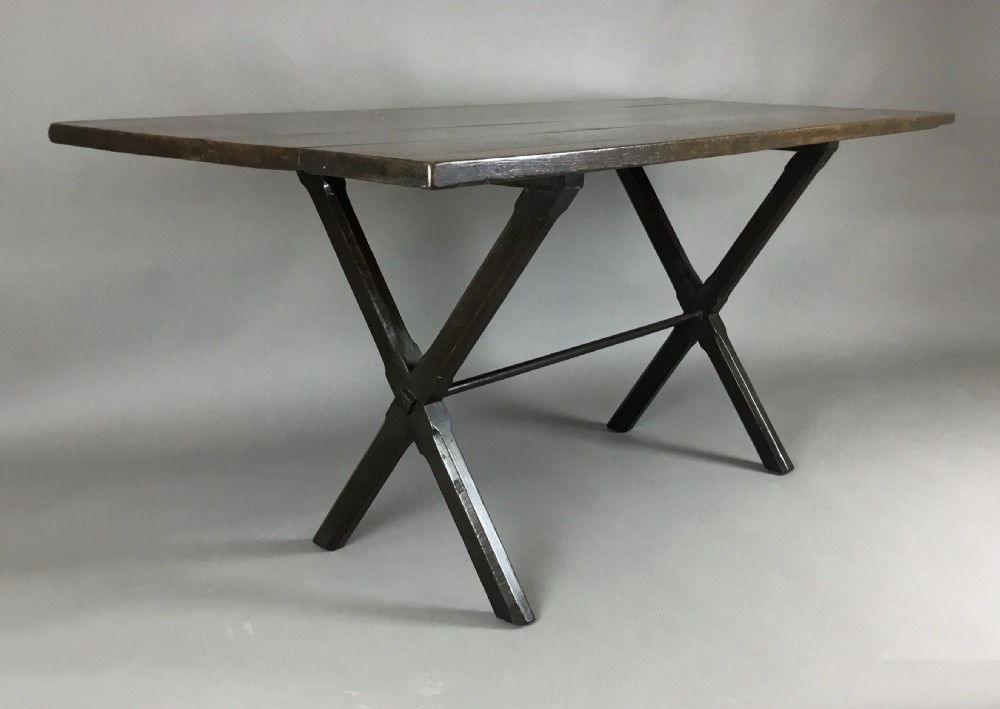 Georgian large oak tavern table / trestle table; rare being oak with an excellent colour View VI