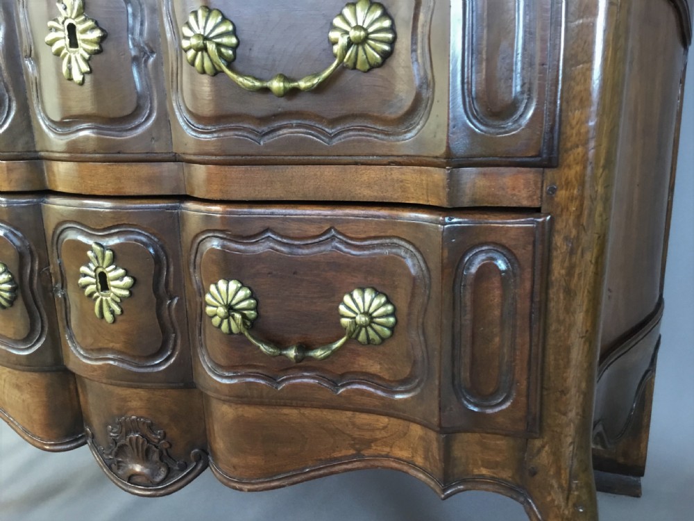 C18th French provincial walnut serpentine commode; of desirable neat proportions View XI