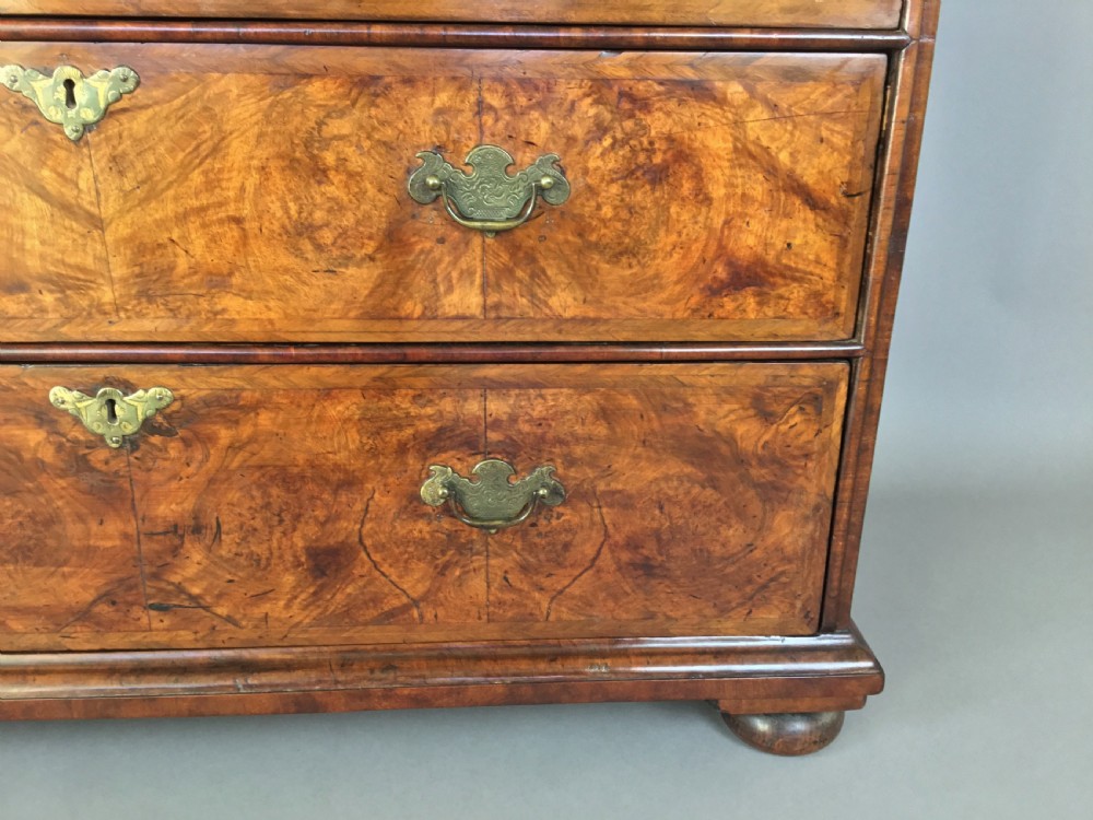C18th Queen Anne walnut chest of drawers; excellent colour and good proportions View IV