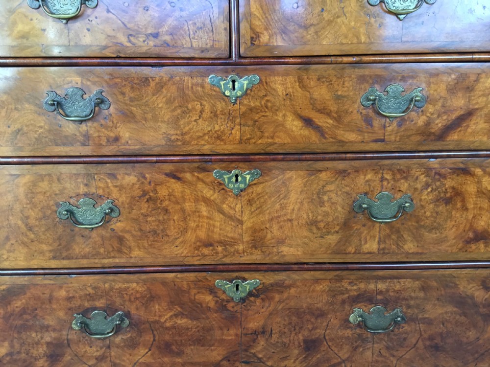 C18th Queen Anne walnut chest of drawers; excellent colour and good proportions View XI