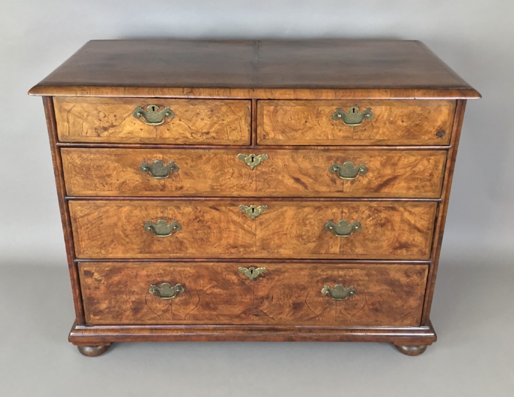 C18th Queen Anne walnut chest of drawers; excellent colour and good proportions View XIII
