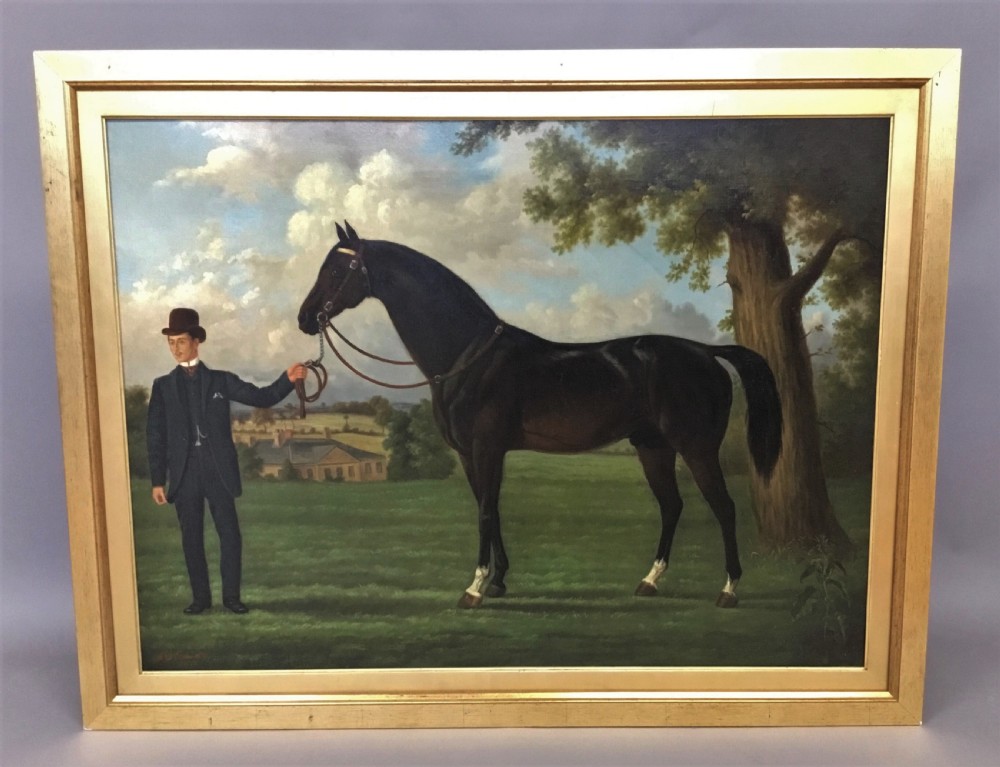  Large C19th oil painting of a racehorse; 
