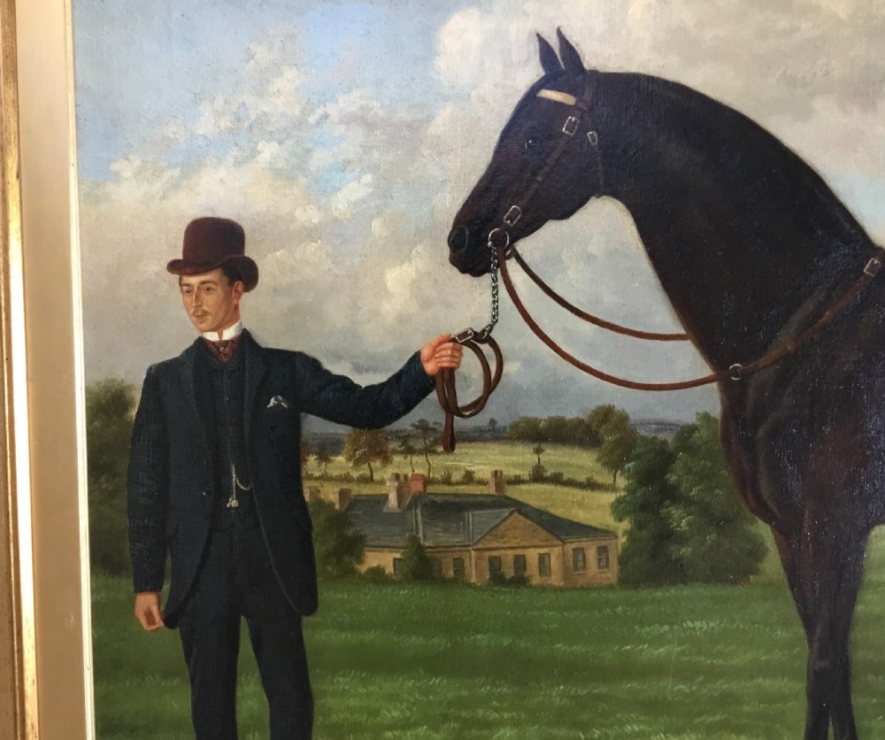  Large C19th oil painting of a racehorse; 