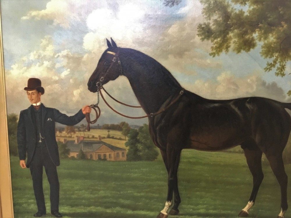  Large C19th oil painting of a racehorse; 