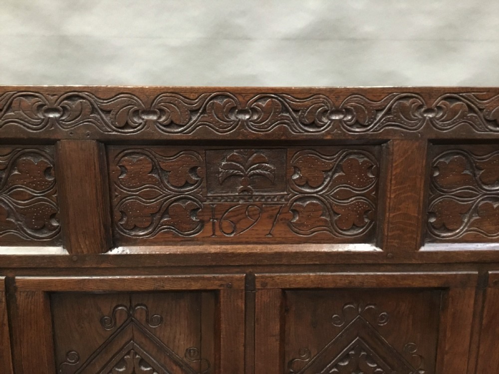 Rare exceptional late C17th English oak settle; lovely original condition with a good colour and patina View III