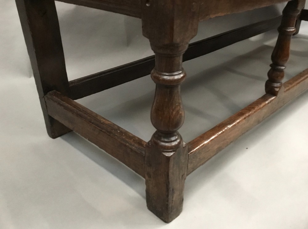 Rare exceptional late C17th English oak settle; lovely original condition with a good colour and patina View XIX