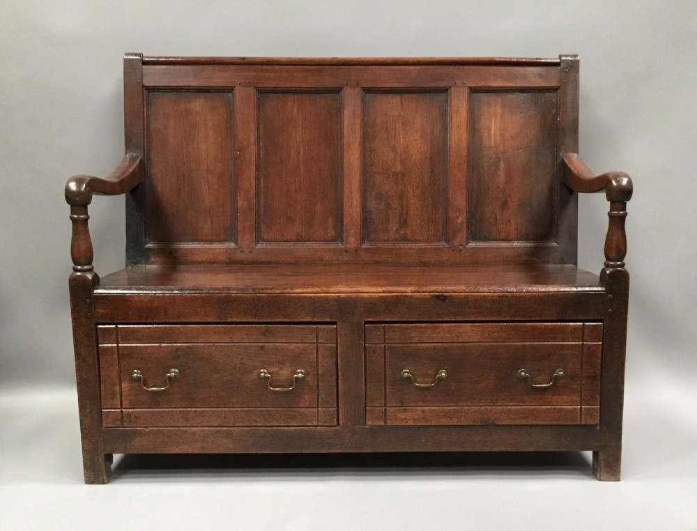 Georgian oak unusual two drawer settle View II