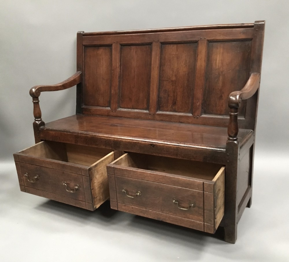 Georgian oak unusual two drawer settle View III
