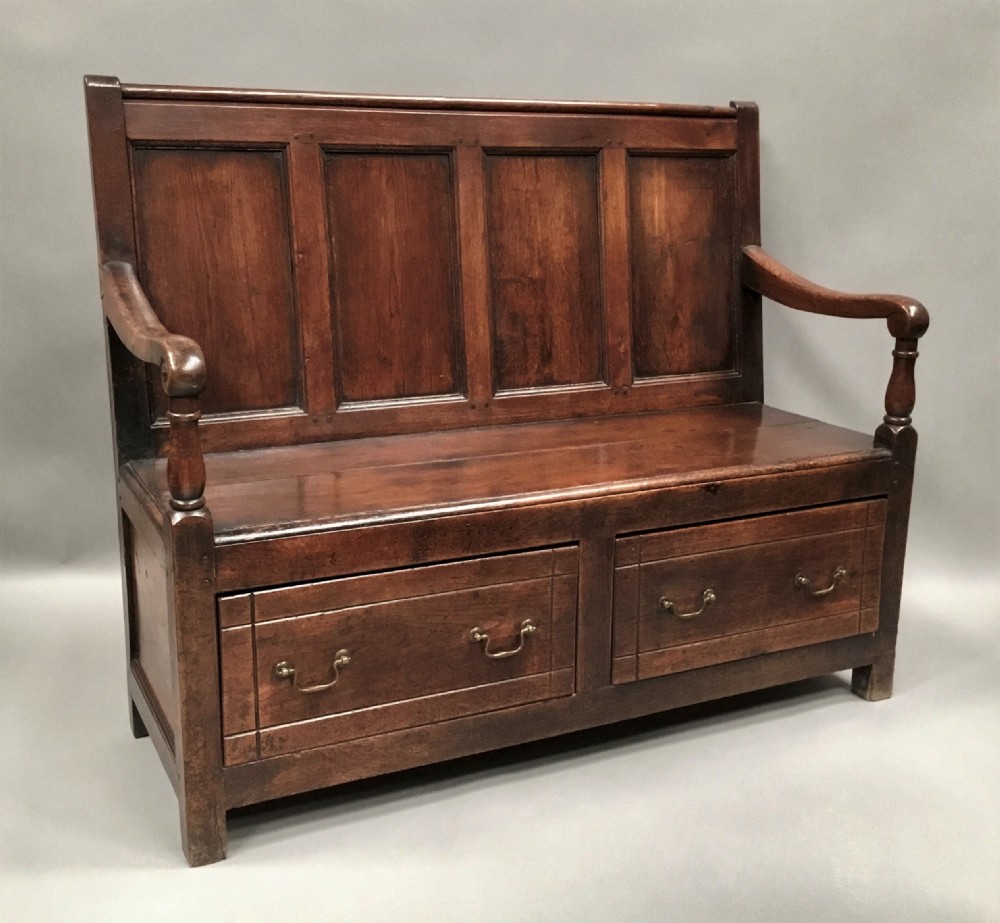 Georgian oak unusual two drawer settle View VII