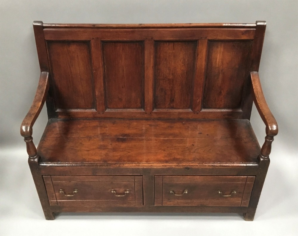 Georgian oak unusual two drawer settle View IX