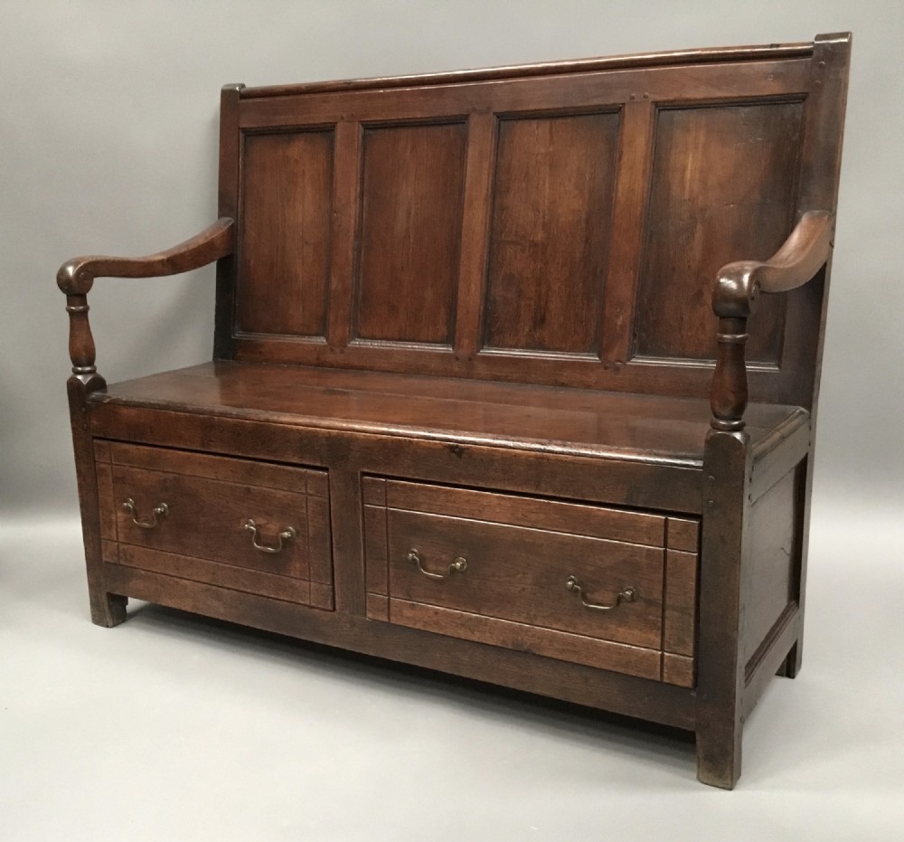 Georgian oak unusual two drawer settle View X