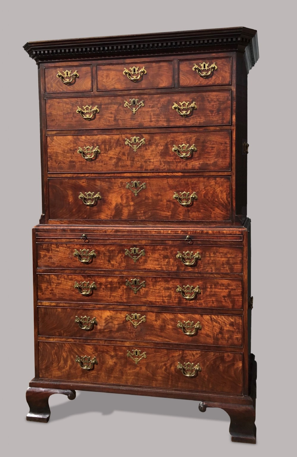 An exceptional mid C18th mahogany tallboy / chest on chest; in the manner of Thomas Chippendale